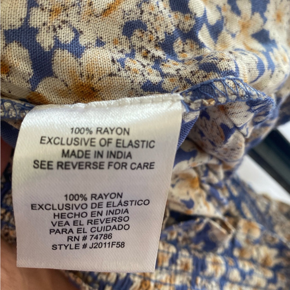 Patrons of Peace Blue Floral Wide Leg Pants Boho Smocked Waist Size L - Picture 9 of 9